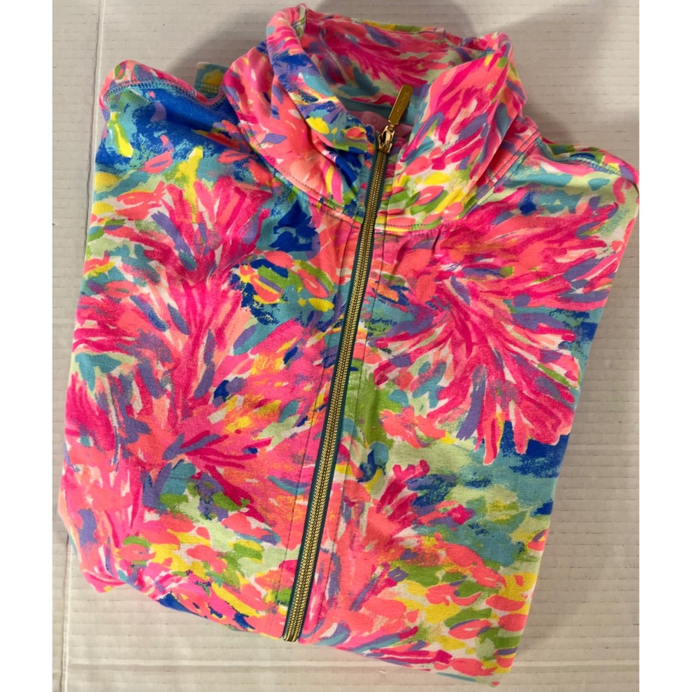 Lilly Pulitzer Full Zip Sweatshirt Womens Small Pink Blue Abstract - Picture 6 of 6